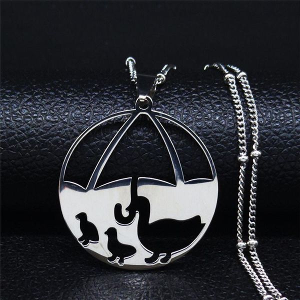 

pendant necklaces family mother duck and baby stainless steel chokers for women silver color necklace fashion jewelry ketting n3070