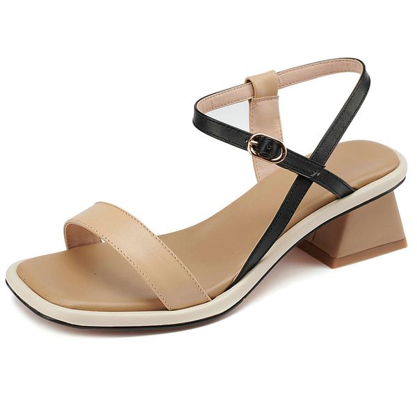 

dress shoes grosso de salto baixo sandÃ¡lias femininas verÃ£o couro genuÃ­no fivela sapatos mulher qualidade superior mais novo trabalho bombas, Black