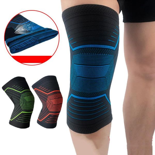 

elbow & knee pads 1 pcs basketball protectors elastic compression nylon knitted braces 3d weaving leg cycling tennis patella safety, Black;gray