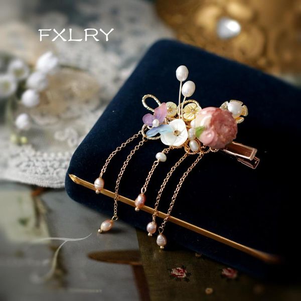 

hair clips & barrettes fxlry elegant handmade natural freshwater pearl sweet eternal flower clip woman hairpin accessories, Golden;silver