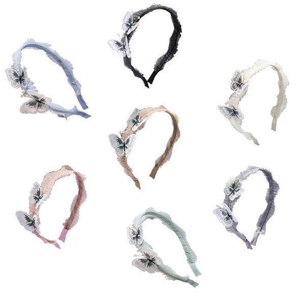 

women wrinkled lace brim headband embroidery butterfly decor hair hoop ladies styling bandana accessories