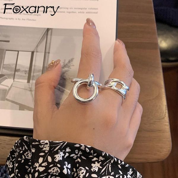 

foxanry 925 sterling silver engagement rings fashion simple hollow geometric pendant handmade party jewelry gifts for women cluster, Golden;silver