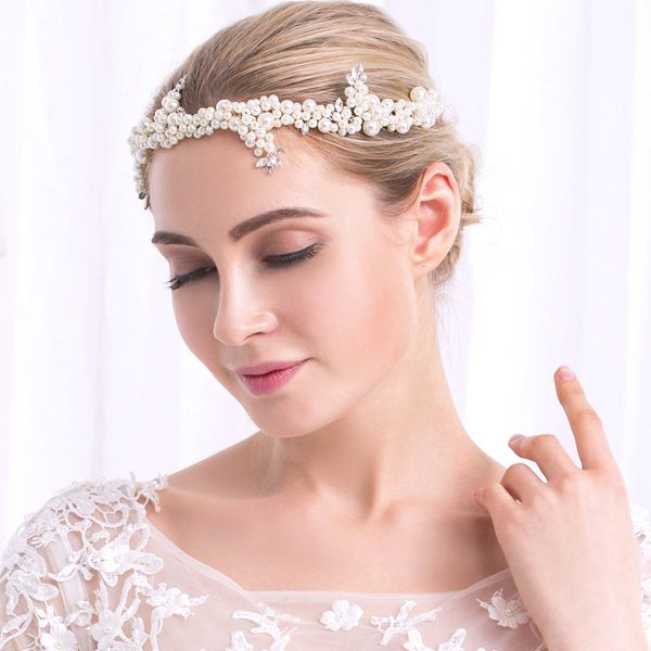 

fashion full ivory white pearls headbands handmade princess tiaras and crowns women hair jewelry wedding hairpieces jcg055, Golden;white