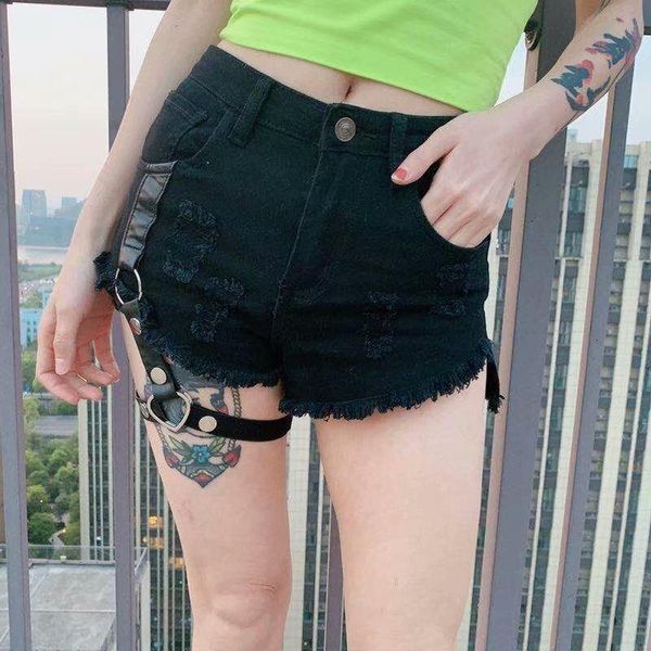 

women's shorts short jeans casual summer women pantalon femme hole-cut denim personalized motorcycle punk wind w322, White;black