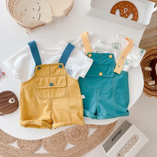

summer fashion baby boys girls colorful loose overalls big pockets suspenders shorts toddler kids bib pants, Blue