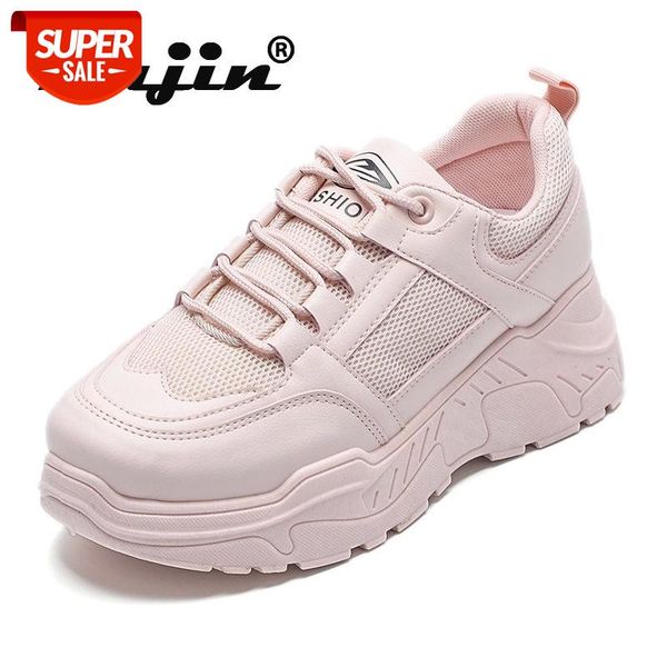 

fujin chunky sneakers shoes pink white spring autumn platform shoes thick sole comfortable breathable lace up female #5b9w