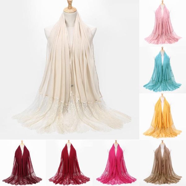 

scarves women's lace hijab scarf wrap solid color soft cotton head turban shawls and femme musulman accessories, Blue;gray