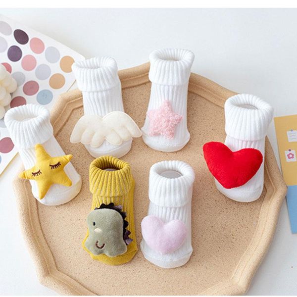 

socks autumn winter children girls boys non-slip cute cartoon doll knee high long soft cotton stockings for 1-10y baby kids, Pink;yellow