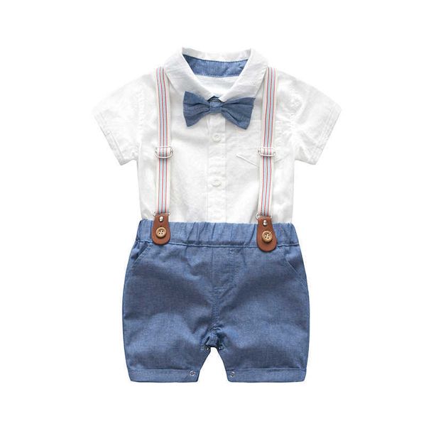 Nowborn Baby Junge Großhandel Outfit Kleidung Bogen Formale Strampler Gentleman Party Baumwolle Solide Overall + Hosenträger Hosen G1023