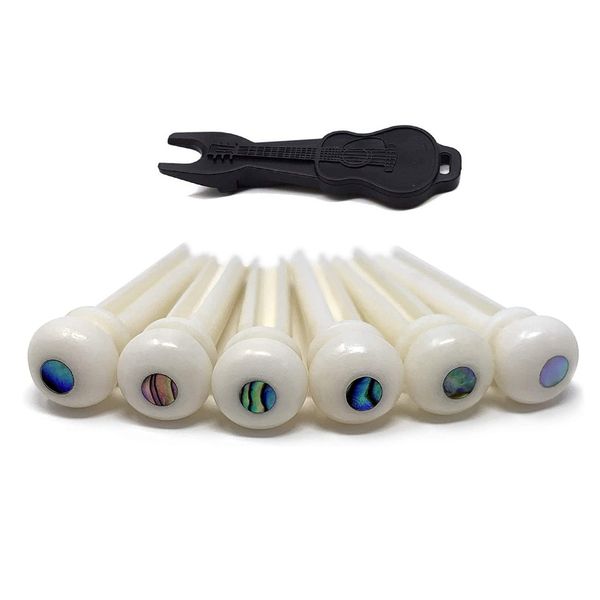 

6pcs/lot guitar bone bridge pins abalone inlay with 1pcs pin puller