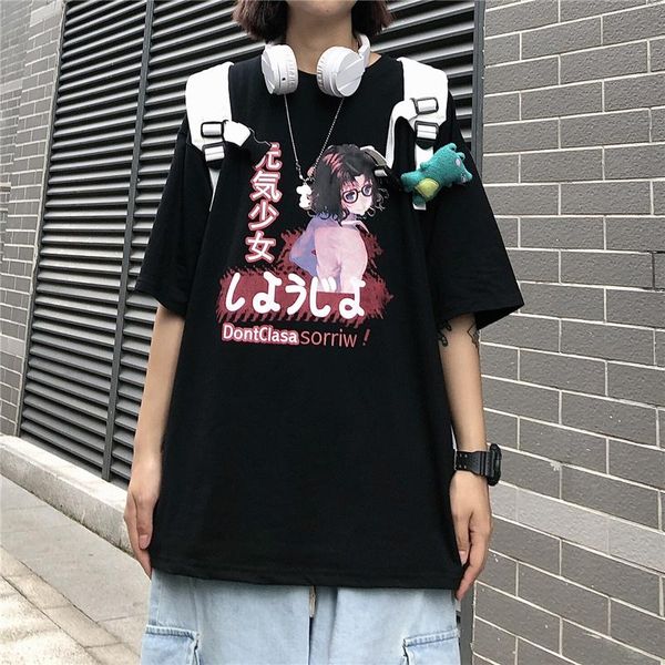 

women's t-shirt anime cartoons vitality girl print women man oversized t-shirts hip hop plus casual short sleeve fashion harajuku kawai, White