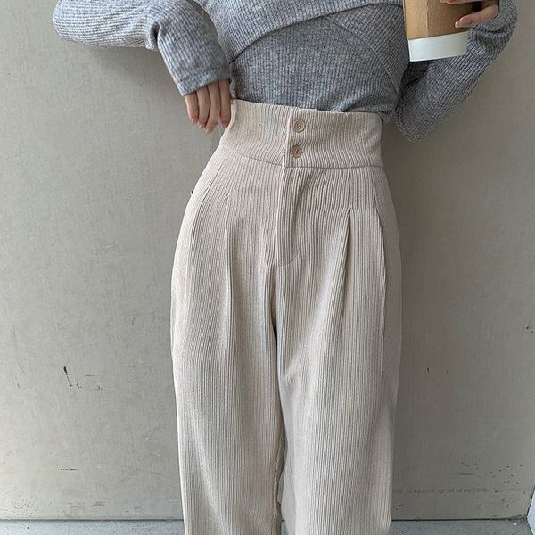 

corduroy casual wide-leg pants women's spring and autumn high waist loose straight trousers drape all-match mopping & capris, Black;white