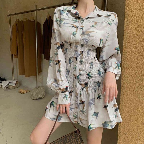 

dresses women elegant slim shirt mini print long sleeve fashion tide spring autumn streewear es z8u9 q7bb, Black;gray