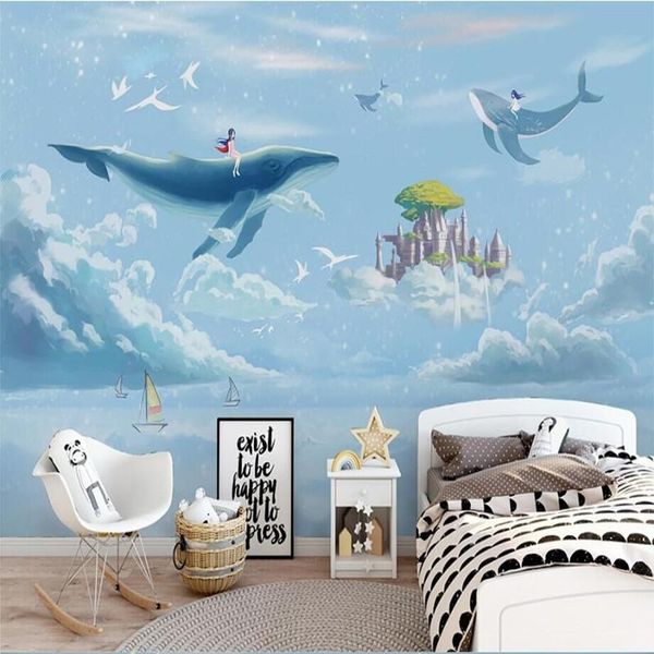 

wallpapers modern large decorative painting hand painted watercolor creative sky whale children room mural backdrop