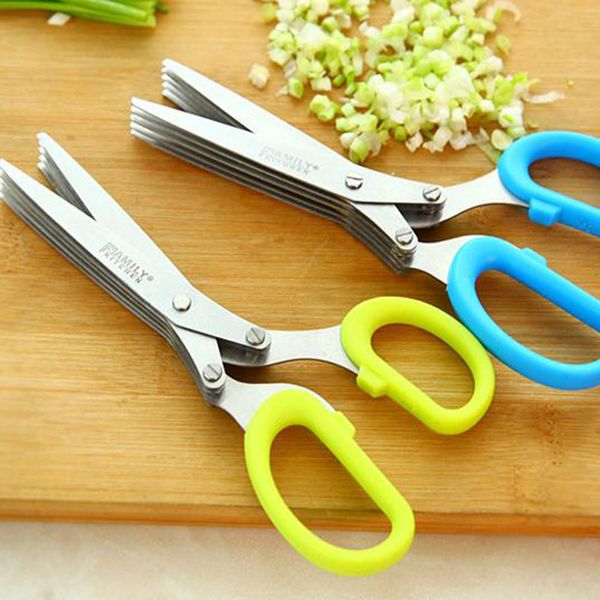 Utensili da cucina in acciaio inossidabile Accessori da cucina Coltelli Forbici a 5 strati Forbici per erbe tagliate a scalogno tagliuzzate per sushi W0254