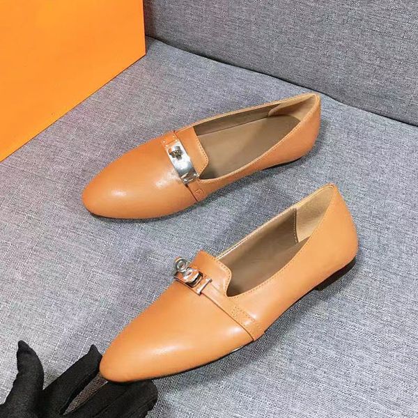 

cowhide flat-heel round-toe single shoes lok fu ladies one-legged casual style, Black