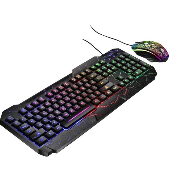 

gaming keyboard and mouse wired with backlight durable rainbow-colored led set combos
