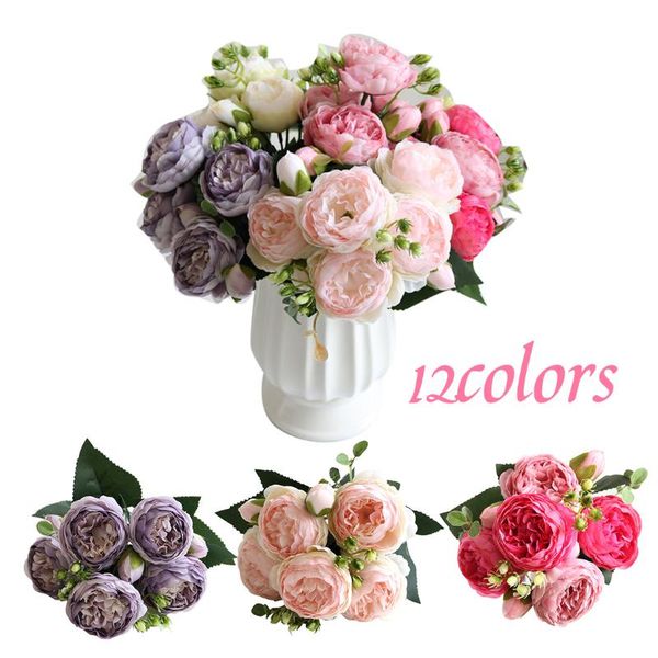 

1pcs 30cm fake flower rose pink silk peony artificial flowers bouquet for valentines day gifts diy home wedding party decoration decorative