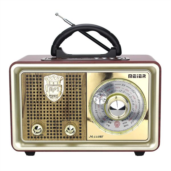 M-110BT Holz-Retro-BT-Lautsprecher mit Multiband-FM/AM/SW-3-Band-Radio. Altmodischer kleiner Audio-Halbleiter-Holz-tragbarer kabelloser Lautsprecher mit Antennenfernbedienung