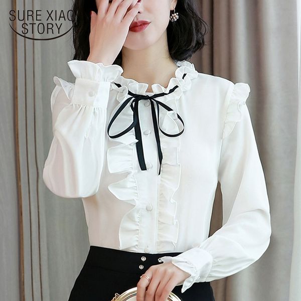 

spring chiffon shirt female long sleeve lady fashion office womens and blousesbow women's shirt blusas 2085 50 210528, White