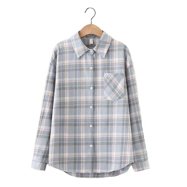Blusas femininas camisas 2021 womens xadrez tops casuais e blusa solta primavera fina senhora verificou camisa única pacote de verão superdimensionado