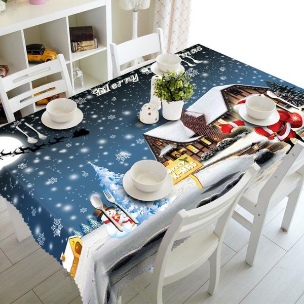 

santa claus 3d round tablecloth christmas eve snow scene pattern thicken polyester cotton waterproof rectangular table cloth