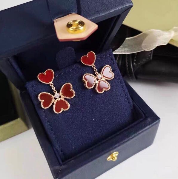 

charms earrings fanjia four love 925 sterling silver 18k gold light luxury small red heart chalcedony peach, Golden
