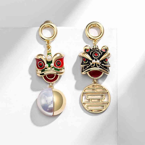 

charms earrings red women's year's xingshi xishi asymmetric national trend chinese style autumn and winter 2022, Golden