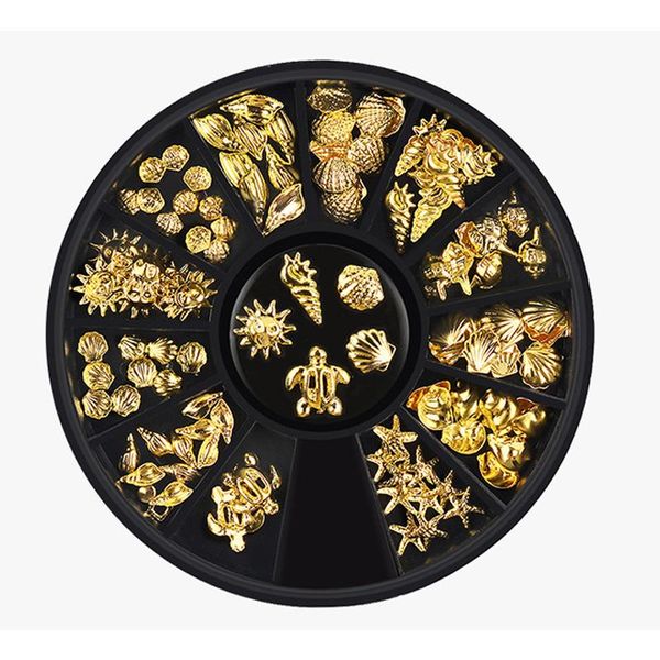 

nail art decorations 1 wheel gold 3d metal studs 12 girds ocean sea mixed designs jewelry metallic slice flakes diy, Silver;gold