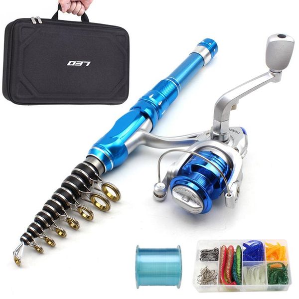 

boat fishing rods tackle set 1.5m 1.8m 2.1m blue rod and spinning reel line hook bait superhard pole