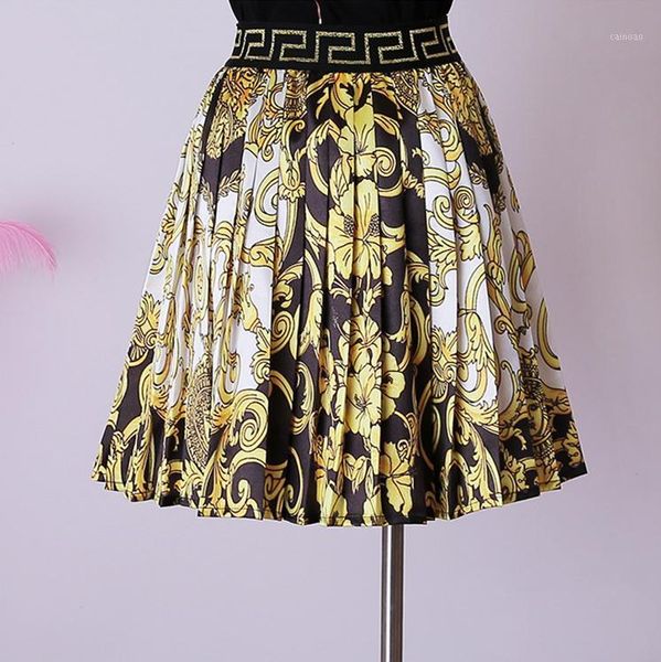 

summer fashion vintage high waist court style printed pleated skirt wholesale drop are both welcomed skirts, Black