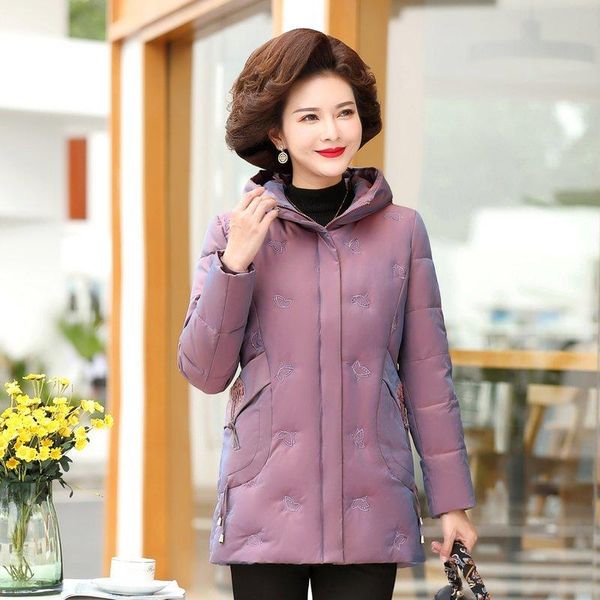 

women's down & parkas 2021 middle-aged women winter short jacket hooded cotton coat thick embroidery mother parka, Black
