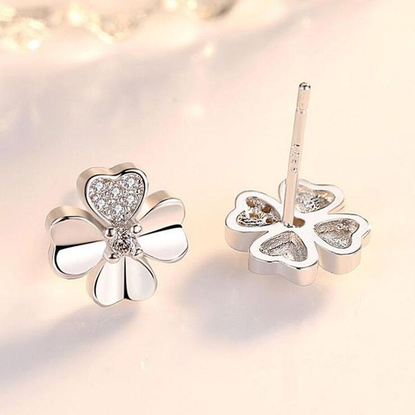 

stud kofsac exquisite zircon mini clover earring jewelry 925 sterling silver earrings for women valentine's day accessories, Golden;silver