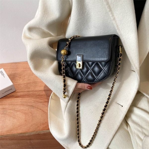 

outlet sale 80% off texture small bag 2022 new fashion lingge chain women's bag messenger single shoulder saddle dk1d