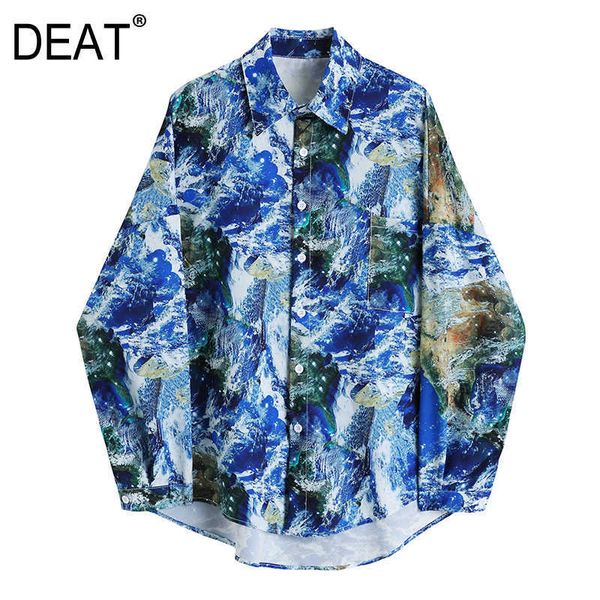 

[deat] fashion spring autumnturn-down collar long sleeve printing single-breasted personality shirt women 13c263 210527, White