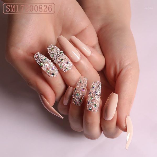 

24pcs transparent micro bead drill coffee ballerina removable false nail manicure patch wearable full cover fake tips1, Red;gold