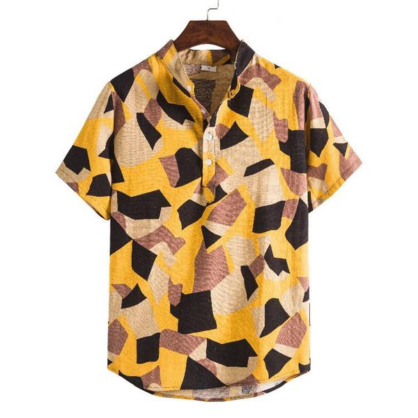 

men's casual shirts short sleeve shirt stand collar holiday hawaiian button beach chemise homme plus size, White;black