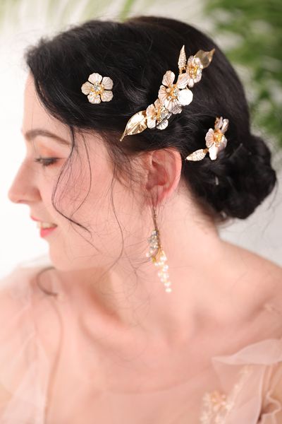 

flower headdress set gold rhinestones alloy sweet wedding hair accessories birde headwear party for women, Silver