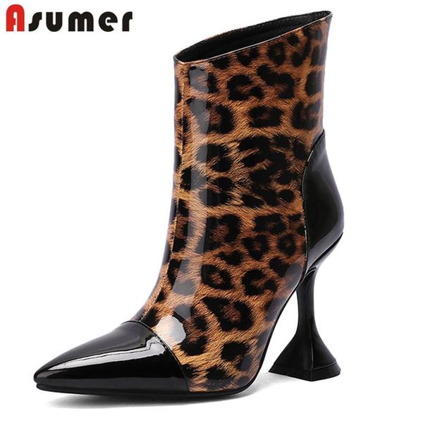 

boots asumer 2021 leopard ankle women thin high heels party nightclub shoes pointed toe autumn winter fashion, Black