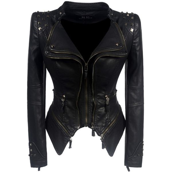 

leather jacket women femme veste chaqueta mujer motorcycle 210916, Black