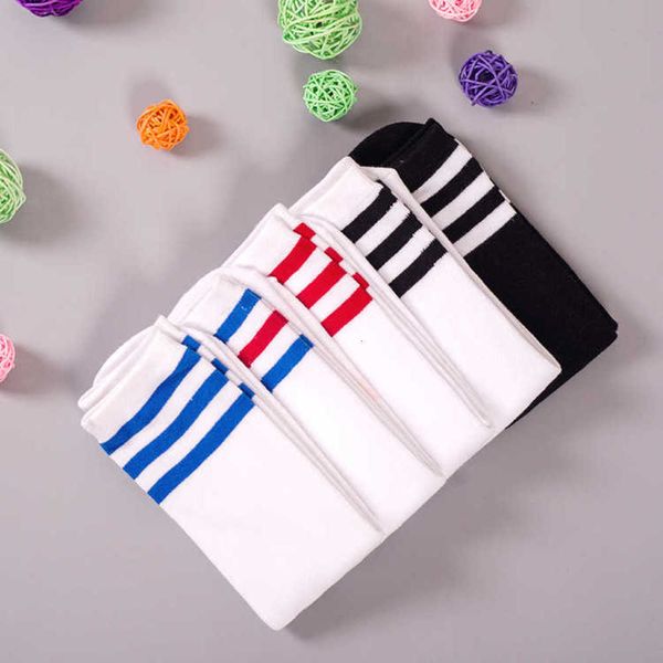 

spring and summer college wind tube stripe knee socks three long cotton, Black
