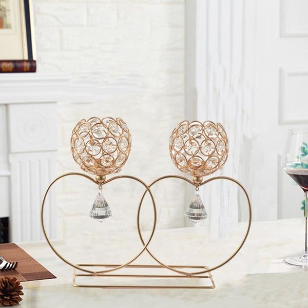 

candle holders double heart iron 3d geometric luxury decoration wedding props el ornament crystal candlestick