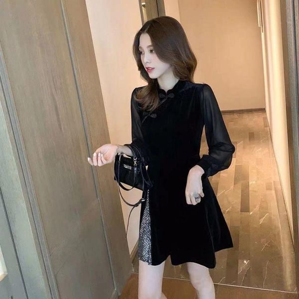 

casual dresses 2021 autumn and winter slim fit slimming a- line skirt, Black;gray