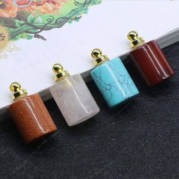 

natural gems stone essential oil diffuser perfume bottles pendant agates turquoises quartz crystal necklace drop necklaces, Silver