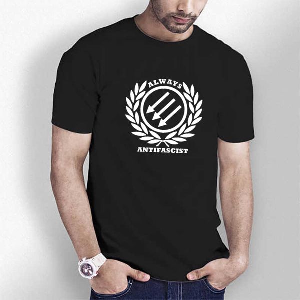 

triditya ht0297# always antifascist t shirt men tee men's tshirt summer tshirt fashion cool o neck short sleeve shirt, White;black
