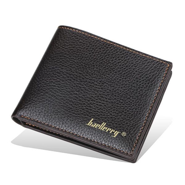 

card holders men's solid color, short style, wallet, litchi pattern, open, thin simple, soft leather holder, Brown;gray