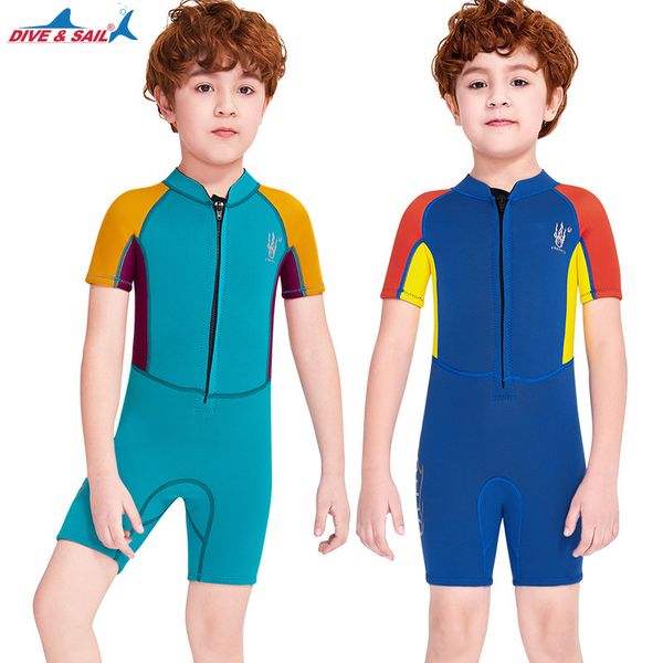 

men's new diving suit 2.5mm one-piece warm short sleeve children's thickened anti cold swimsuit, White;black