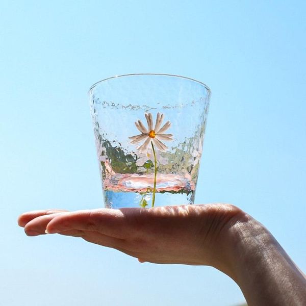 

creative water glass for drinking japanese style cup set flower print beer whiskey s wine glasses