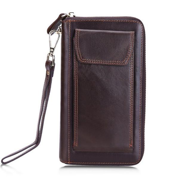 

wallets men zipper long wallet clutch handy card holder coin pocket oil wax cowhide male vintage genuine leather money wrist bag purse, Red;black