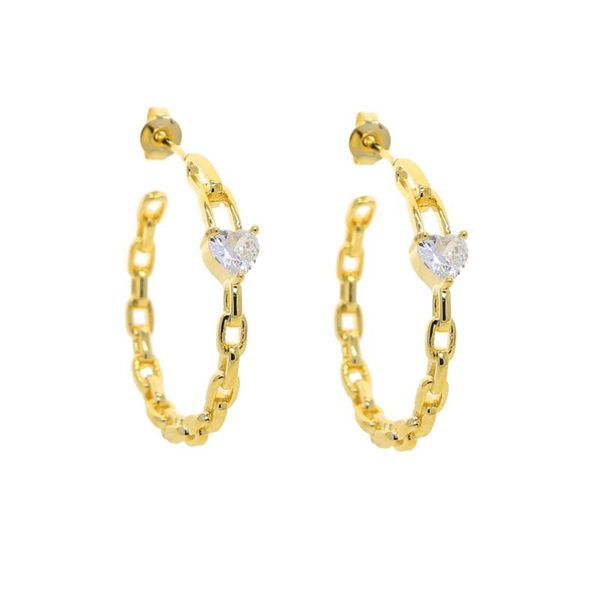 

cuban link chain band circle hoop earring simple single heart square cubic zirconia geometric fashion jewelry & huggie, Golden;silver